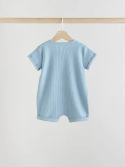 Bleu - Lot de 4 barboteuses à col boutonné grand-père pour bébé