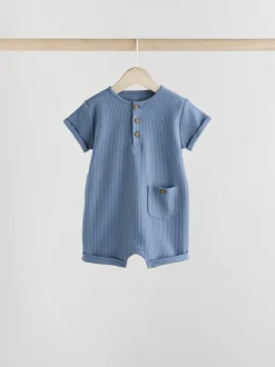 Bleu - Lot de 4 barboteuses à col boutonné grand-père pour bébé