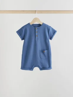 Bleu - Lot de 4 barboteuses à col boutonné grand-père pour bébé