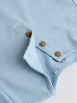 Bleu - Lot de 4 barboteuses à col boutonné grand-père pour bébé