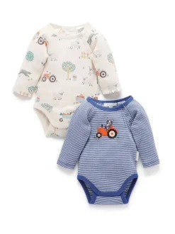 Bleu - Lot de 2 bodys Purebaby