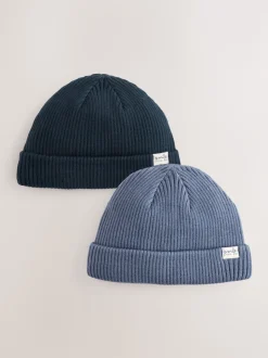 Bleu - Lot de 2 bonnets en maille bébé (0mois-2ans)