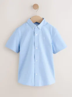 Bleu - Manches courtes Coton riche Oxford Chemise (3-16ans)