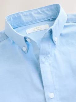 Bleu - Manches courtes Coton riche Oxford Chemise (3-16ans)