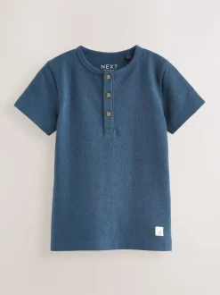 Bleu - Manches courtes  Henleys T-shirt à col rond (3mths-7yrs)