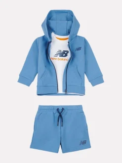 Bleu - New Balance Ensemble t-shirt et short zippé 100% coton pour enfant