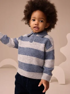 Bleu - Polo de rugby en maille rayée (3mois-7ans)