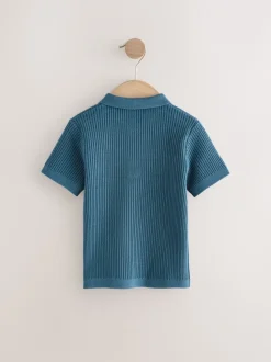 Bleu - Polos Col boutonné en maille 100% coton (3mois-7ans)