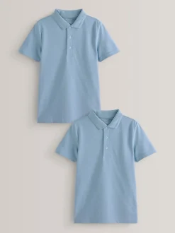 Bleu - Polos en coton à manches courtes pour l'école, lot de 2 (3-16ans)