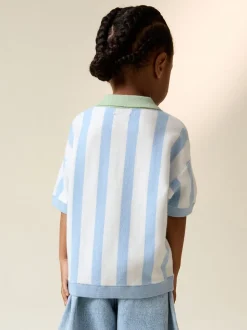 Bleu - Polos Personnage en maille à col boutonné (3mois-7ans)