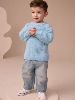 Bleu - Pull col rond en maille (3mois-7ans)