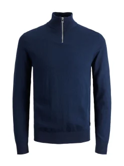 Bleu - Pull JACK & JONES Junior en maille à col zippé