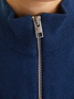 Bleu - Pull JACK & JONES Junior en maille à col zippé