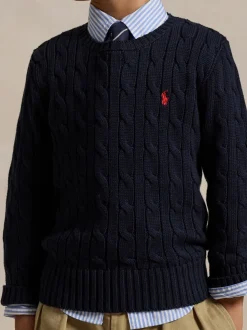 Bleu - Pull Polo Ralph Lauren en maille torsadée