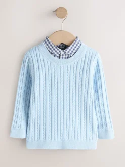 Bleu - Pulls de chemises en maille torsade (3mois-7ans)