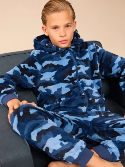 Bleu - Pyjama tout-en-un en polaire (3-16ans)