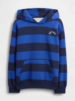 Bleu - Sweat-shirt à capuche Gap à rayures et logo (4-13ans)