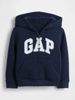 Bleu - Sweat-shirt à capuche zippé en sherpa moelleux avec Gap logo (6mois5ans)