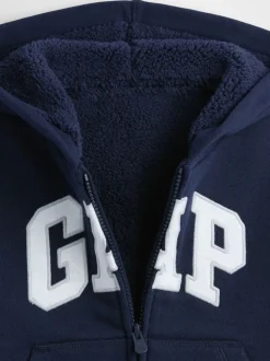 Bleu - Sweat-shirt à capuche zippé en sherpa moelleux avec Gap logo (6mois5ans)