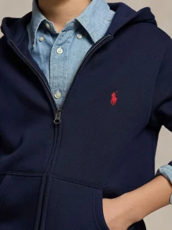 Bleu - Sweat-shirt à capuche Polo Ralph Lauren zippé avec logo