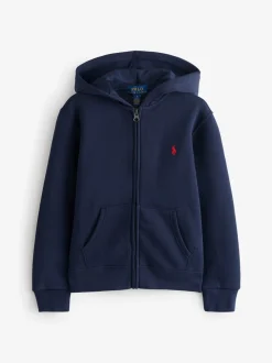 Bleu - Sweat-shirt à capuche Polo Ralph Lauren zippé avec logo