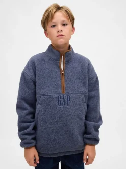 Bleu - Sweat-shirt à enfiler semi-zippé avec Logo Gap Sherpa (4-13ans) (4-13ans)