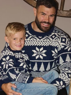 Bleu - The Little Tailor pull de Noël en jacquard bicolore épais pour enfant