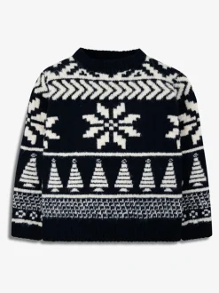 Bleu - The Little Tailor pull de Noël en jacquard bicolore épais pour enfant