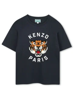 Bleu - T-shirt Kenzo Kids à manches courtes avec logo graphique tigre