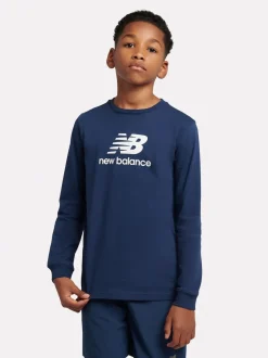 Bleu - T-shirt New Balance New Balance manches longues en jersey à logo empilé pour enfant