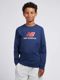 Bleu - T-shirt New Balance manches longues à logo empilé en jersey