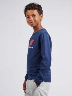 Bleu - T-shirt New Balance manches longues à logo empilé en jersey