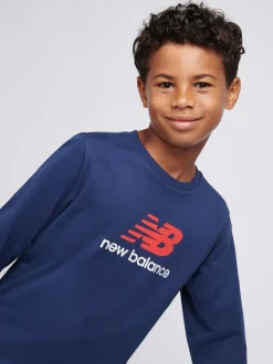 Bleu - T-shirt New Balance manches longues à logo empilé en jersey