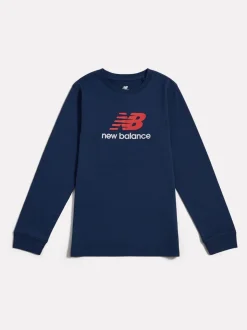 Bleu - T-shirt New Balance manches longues à logo empilé en jersey