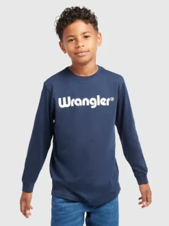 Bleu - T-shirt Wrangler en coton tubulaire à manches longues