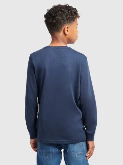 Bleu - T-shirt Wrangler en coton tubulaire à manches longues