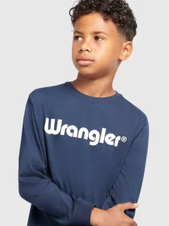 Bleu - T-shirt Wrangler en coton tubulaire à manches longues