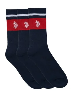 Bleu - U.S. Polo Assn. Lot de 3 Marque Rayure Sports 100% coton