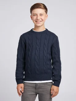 Bleu - U.S. Polo Assn. Pull col rond garçons en maille torsadée