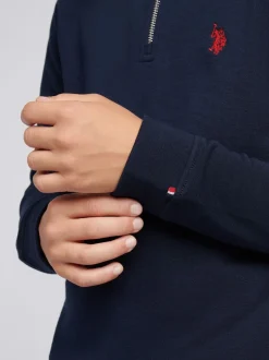 Bleu - U.S. Polo Assn. Sweat-shirt Double Horsemen ¼ zippé