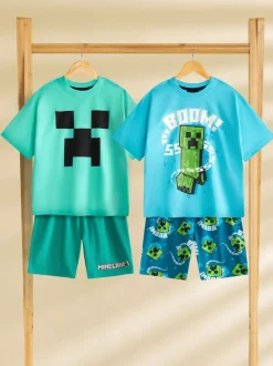 Bleu - Vanilla Underground Pyjamas garçon 100% coton Minecraft à manches courtes Ensemble de 2