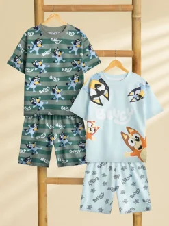 Bleu - Vanilla Underground Bluey GARÇON Multicolore Personnage Multi-Pack de 2 Ensemble de Pyjamas à Manches courtes et Shorts