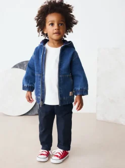 Bleu - Veste-chemise en jean à capuche zippée doublée Borg (3mois -7ans)