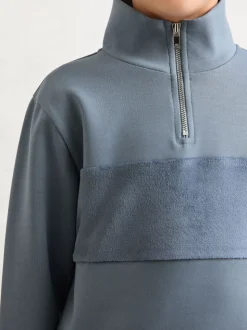 Bleu avio - Reiss Selin Coupe ajustée Half-Zip Col cheminée Velour Sweat-shirt
