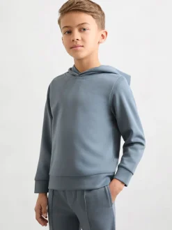 Bleu avio - Sweat à capuche Reiss Fabien Premium en jersey interlock