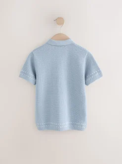 Bleu clair - 100% coton Manches Courts Polos en maille (3-16ans)