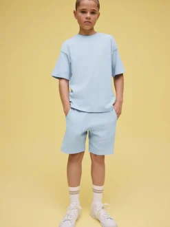 Bleu clair - Ensemble t-shirt et short texturé Manchester Courts (3-16ans)