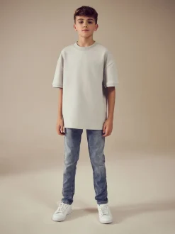 Bleu clair - Jeans extensibles à taille élastique (3-16ans)