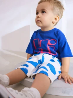 Bleu cobalt - Ensemble t-shirt à manches courtes et short à motif (3mois7ans)