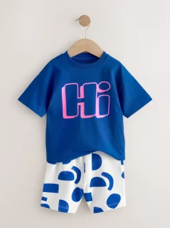 Bleu cobalt - Ensemble t-shirt à manches courtes et short à motif (3mois7ans)